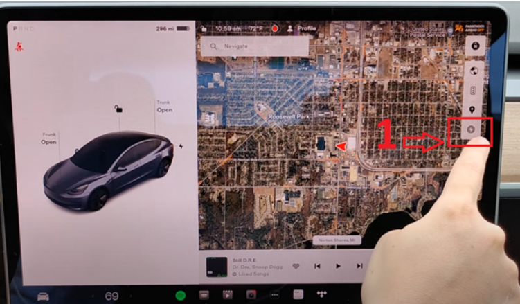 Navigation of superchargers through the media screen of the Tesla is done through the selection of supercharger symbol from the side menu in which only appears after single tapping the screen.