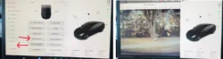 Tesla's center display showing options to preview various camera feeds, including blind spot and rear cameras, for improved visibility and safety