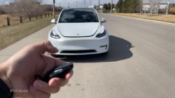 Tesla key fob buttons used for unlocking the front trunck