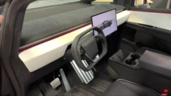 Tesla Cybertruck interior showing the large front touchscreen display