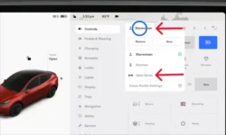 Tesla screen showing how to select the driver profile and choose Valet Mode from the available options.