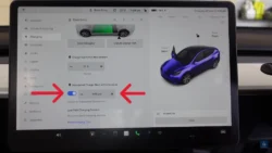 Tesla interface showing the option to activate the toggle for scheduling charging time or manually inputting the time.